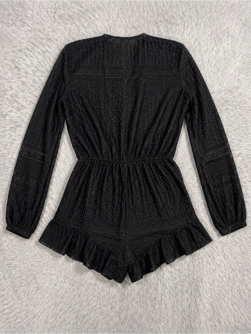 The Jetset Diaries Casablanca Romper Black Long Sleeve Textured Tassel M - Picture 2 of 4